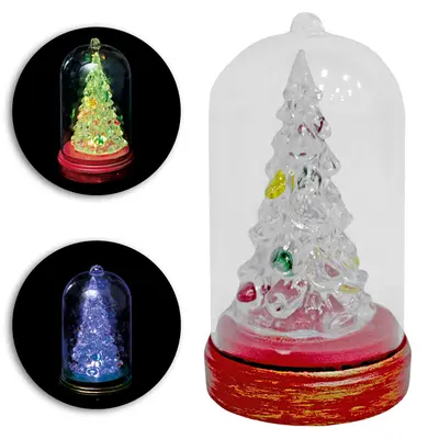 ENFEITE CUPULA DE ACRILICO COM ARVORE DE NATAL + LED A BATERIA 11X6CM DE Ø