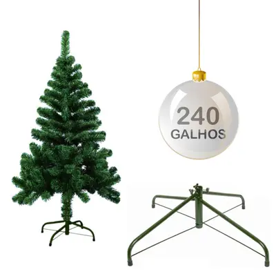 ARVORE DE NATAL 1,50M VERDE COM 240 GALHOS E PE DE METAL