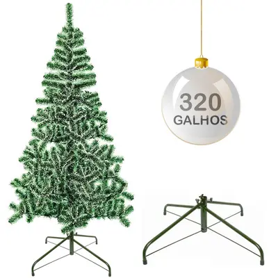 ARVORE DE NATAL 1,80M COM NEVE COM 320 GALHOS E PE DE METAL