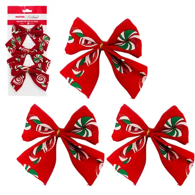 LACO VELUDO VERMELHO DOCES DE NATAL COM GLITTER 3 PECAS 14X10CM
