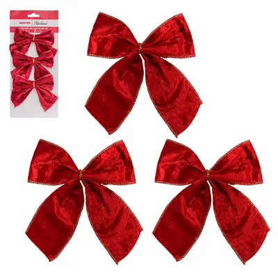 LACO VELUDO VERMELHO DE NATAL COM 3 PECAS 10X10CM