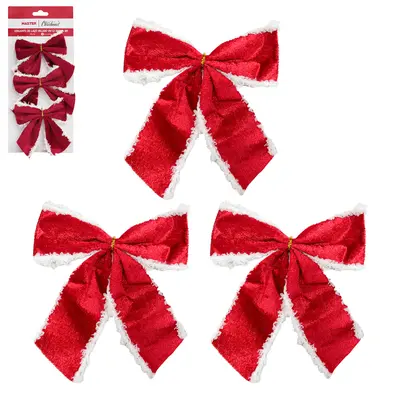 LACO VELUDO VERMELHO DE NATAL COM BORDA BRANCA COM 3 PECAS 10X10CM