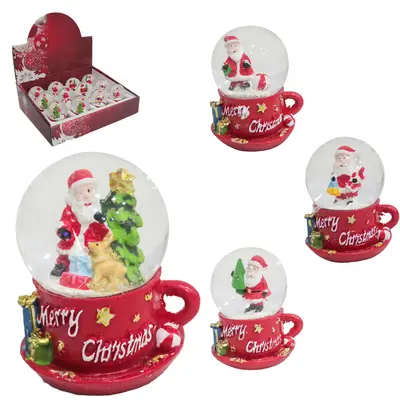 CUPULA DE VIDRO COM PAPAI NOEL E ARVORE DE RESINA XICARA DE NATAL 7X4,5CM