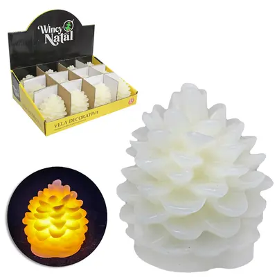 VELA DECORATIVA ELETRONICA DE LED PINHA DE NATAL A BATERIA 8X5CM DE Ø DP PLAY