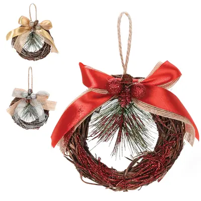 GUIRLANDA COM BOLAS + PINHAS + LACO E GLITTER DE NATAL 11CM DE Ø