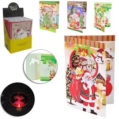 CARTAO MUSICAL DE NATAL COM GLITTER A BATERIA 20X14CM DP PLAY