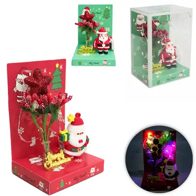ENFEITE PAPAI NOEL E AZEVINHOS DE NATAL + MICRO LED A BATERIA DP PLAY
