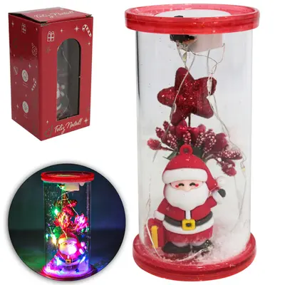 ENFEITE CUPULA DE VIDRO COM PAPAI NOEL + ESTRELA E MICRO DE NATAL LED A BATERIA 12X6CM DE Ø