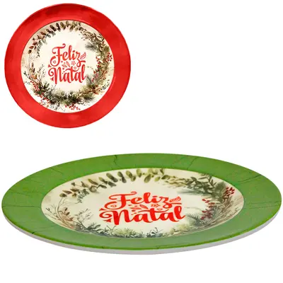 PRATO DE MELAMINA REDONDO JANTAR GUIRLANDA RASO DE NATAL 35CM DE Ø