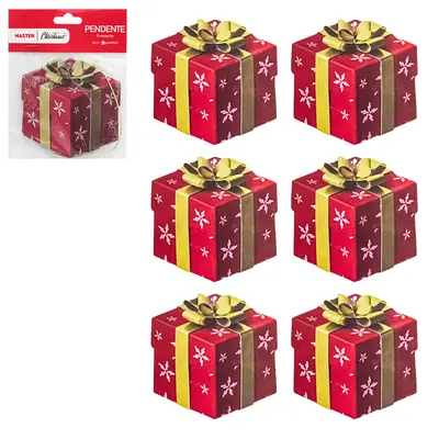 PENDENTE CAIXA CUBO PRESENTE DE NATAL COM 6 PECAS 10CM