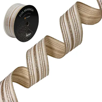 FITA ARAMADO CREME COM LINHAS GLITTER DR PREMIUM 3,8X914CM DP PLAY