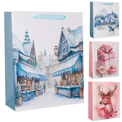 BOLSA SACOLA DE PAPEL CANDY COM GLITTER DE NATAL 32X26X10CM