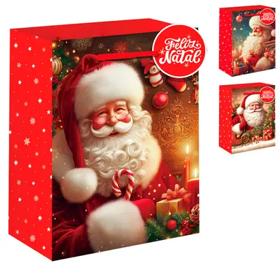 BOLSA SACOLA DE PAPEL PARA PRESENTE PAPAI NOEL DE NATAL 32X26X10CM