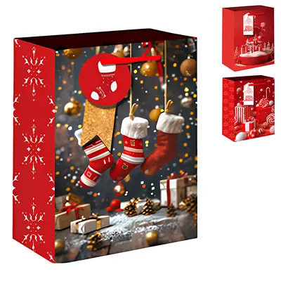 BOLSA SACOLA DE PAPEL FIGURAS NATALINAS 40X30X12CM