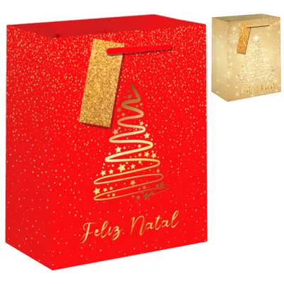 BOLSA SACOLA DE PAPEL ARVORE DE NATAL 40X30X12CM
