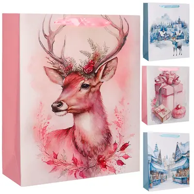 BOLSA SACOLA DE PAPEL CANDY COM GLITTER DE NATAL 42X30X12CM