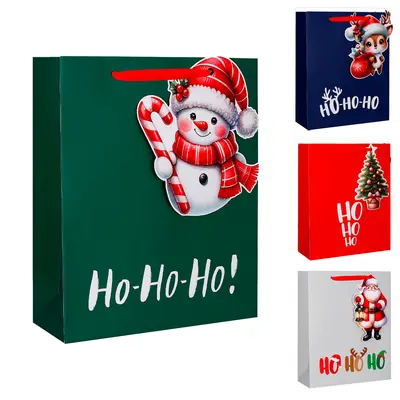 BOLSA SACOLA DE PAPEL HO HO HO DE NATAL 24X18X8CM