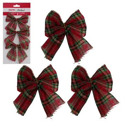 LACO VERMELHO XADREZ DE NATAL COM 3 PECAS 10X10CM