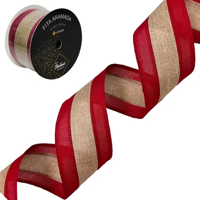 FITA ARAMADO VERMELHA COM LINHA CENTRAL BG PREMIUM DE NATAL 6,3X914CM DP PLAY
