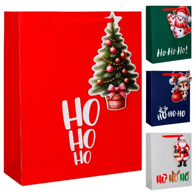 BOLSA SACOLA DE PAPEL HO HO HO DE NATAL 42X30X12CM