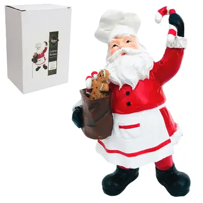 ENFEITE PAPAI NOEL BOLSA DOCES DE RESINA PREMIUM DE NATAL 21,5X13,5X10,5CM