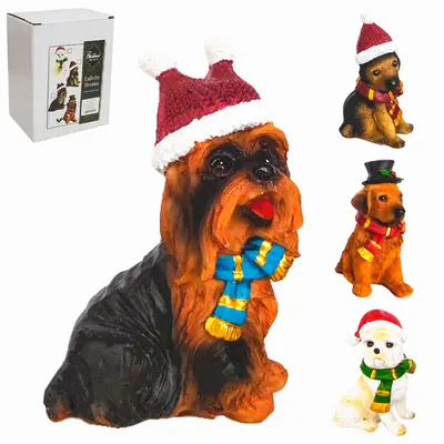 ENFEITE CACHORRO DE RESINA PREMIUM DE NATAL 9,5X6,5X4,5CM