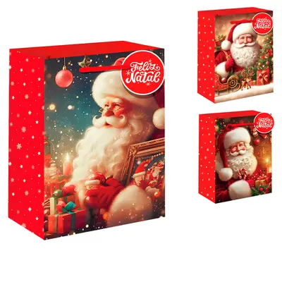 BOLSA SACOLA DE PAPEL PARA PRESENTE PAPAI NOEL DE NATAL 23X18X10CM