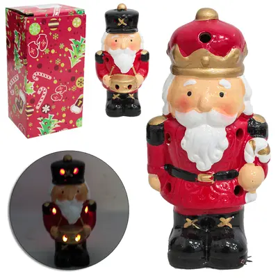 ENFEITE BONECO QUEBRA NOZES DE NATAL DE PORCELANA COM LED 14X5CM