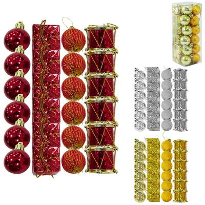 PENDENTE TAMBOR / PRESENTE / BOLA DOURADO / VERMELHO DE NATAL 24 PECAS