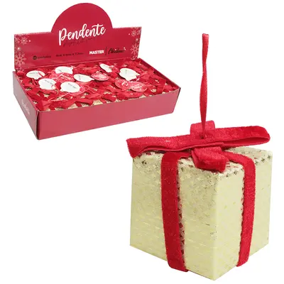 PENDENTE CAIXA PRESENTE DE NATAL COM LACO 7,5X6X6CM