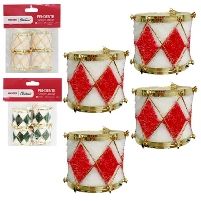 PENDENTE TAMBOR LOSANGO DE NATAL COM 4 PECAS 3,5X3,5CM DE Ø