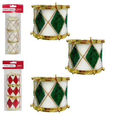PENDENTE TAMBOR LOSANGO DE NATAL COM 3 PECAS 5X4,5CM DE Ø