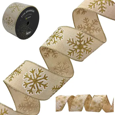 FITA ARAMADO CREME COM GLITTER PREMIUM DE NATAL 6,3X914CM DP PLAY