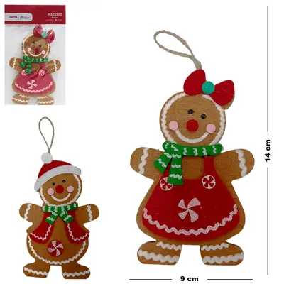 PENDENTE BISCOITO DE GENGIBRE DE FELTRO SORTIDOS DE NATAL 14X9CM