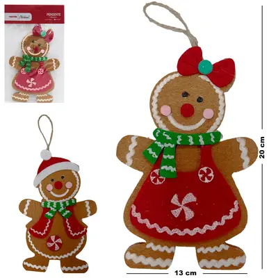 PENDENTE BISCOITO DE GENGIBRE DE FELTRO DE NATAL SORTIDOS 20X13CM