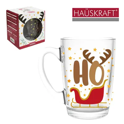 CANECA XICARA DE NATAL DE VIDRO HO RENA HAUSKRAFT 350ML