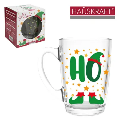 CANECA XICARA DE NATAL DE VIDRO HO DUENDE HAUSKRAFT 350ML