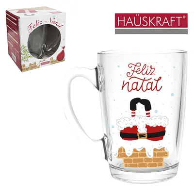 CANECA XICARA DE NATAL DE VIDRO PAPAI NOEL HAUSKRAFT 350ML