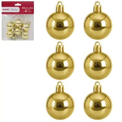 BOLA DE NATAL 3CM DE Ø DOURADA METALIZADA LISA COM 6 PECAS