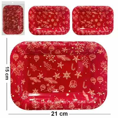 BANDEJA DE PLASTICO RETANGULAR FIGURAS NATALINA VM COM 3 PECAS 21X15CM