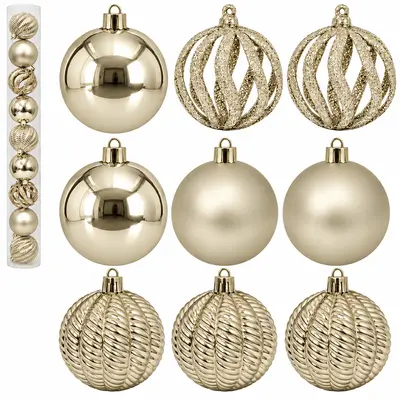 BOLA DE NATAL 6CM DE Ø MISTA 3D FOSCA / LISA / VAZADA COM GLITTER 9 PECAS NO TUBO