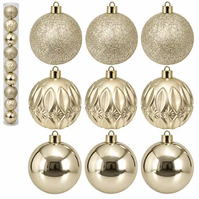 BOLA DE NATAL 6CM DE Ø MISTA LISA / LOSANGO FOSCA / GLITTER 9 PECAS NO TUBO