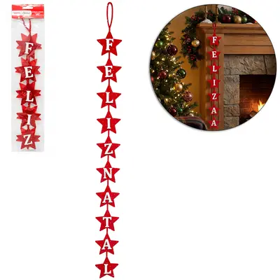 ENFEITE DE PENDURAR CAMURCA FELIZ NATAL COM STRASS 90X8CM