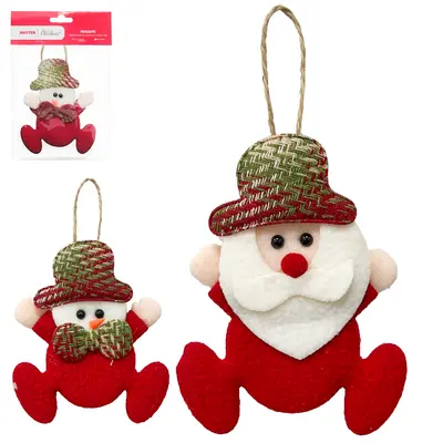 PENDENTE PAPAI NOEL / BONECO DE NEVE DE PELUCIA SENTADO XADREZ VM 11X10CM