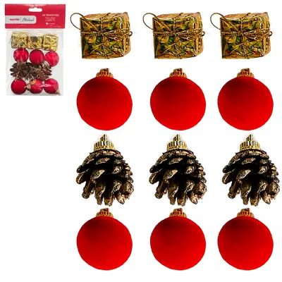 KIT PENDENTE COM 6 BOLAS CAMURCA + 3 PINHAS E 3 CAIXA PRESENTE
