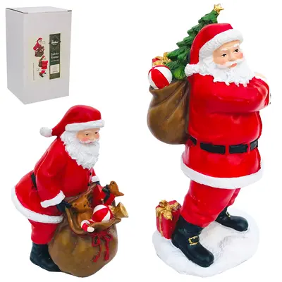 ENFEITE PAPAI NOEL COM SACO DE PRESENTE DE RESINA PREMIUM 13,5X9,5X6,5CM