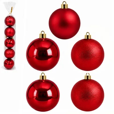 BOLA DE NATAL 8CM DE Ø VERMELHA MISTA BRILHO / FOSCA / TEXTURADA PACOTE COM 5 PECAS