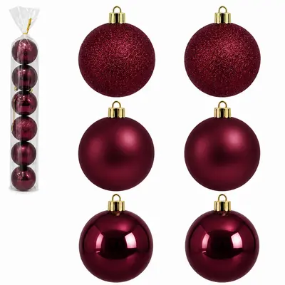 BOLA DE NATAL 7CM DE Ø VINHO MISTA BRILHO / FOSCA / TEXTURADA BORGONHA PACOTE COM 6 PECAS