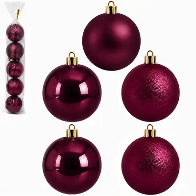 BOLA DE NATAL 8CM DE Ø VINHO MISTA BRILHO / FOSCA / TEXTURADA BORGONHA PACOTE COM 5 PECAS