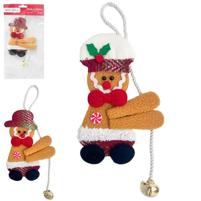 ENFEITE DE PENDURAR BISCOITO DE GENGIBRE COM GUIZO 25X15CM